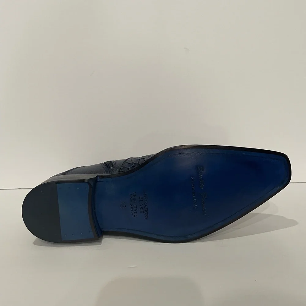 Emilio Franco boot navy Point toe leather calf croc/snake print